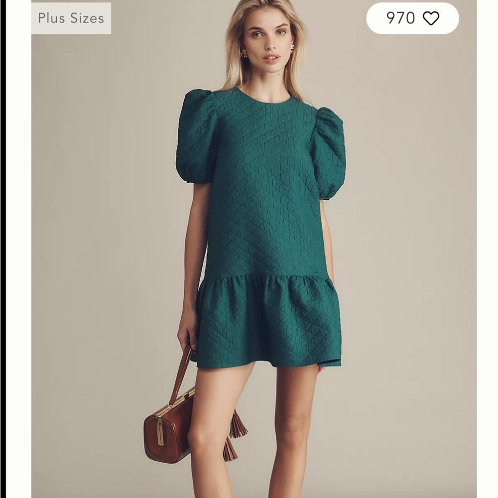 New Maeve Puff-Sleeve Drop-Waist Mini Dress XS